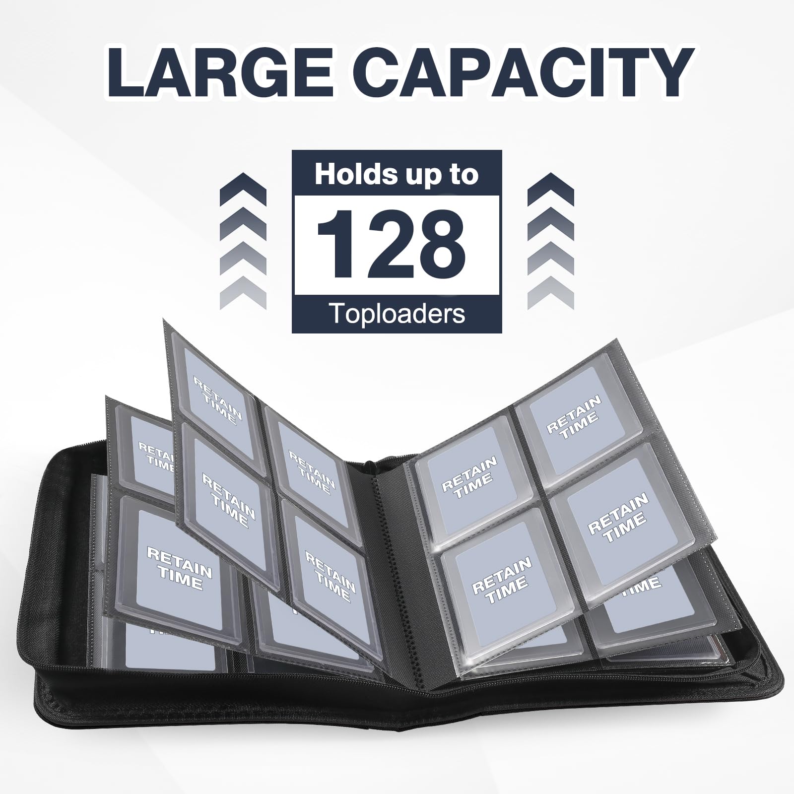 Top Loader Binder, 100 Toploaders and 100 Card Sleeves Included, Holds 128 Toploaders, 4 Pocket Toploader Binder for 3" x 4" Rigid Toploaders, Trading