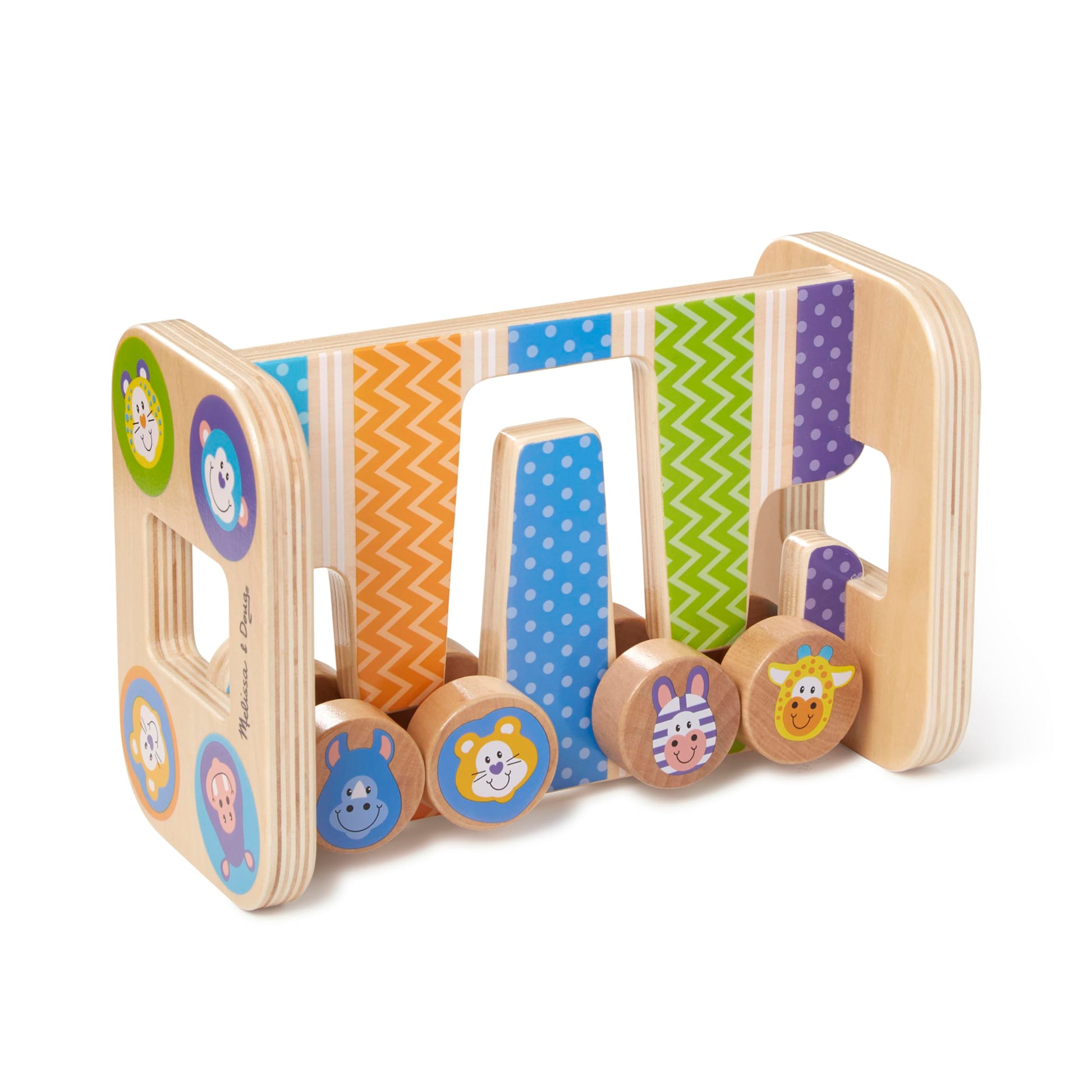 Melissa & Doug First Play Wooden Safari Zig-Zag Tower with 4 Rolling Pieces