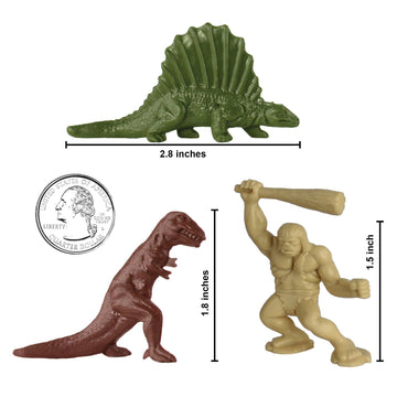 Tim Mee Toy TimMee Prehistoric Plastic Dinosaur & Caveman Figures - Tan, Rust, & OD Green 73pc