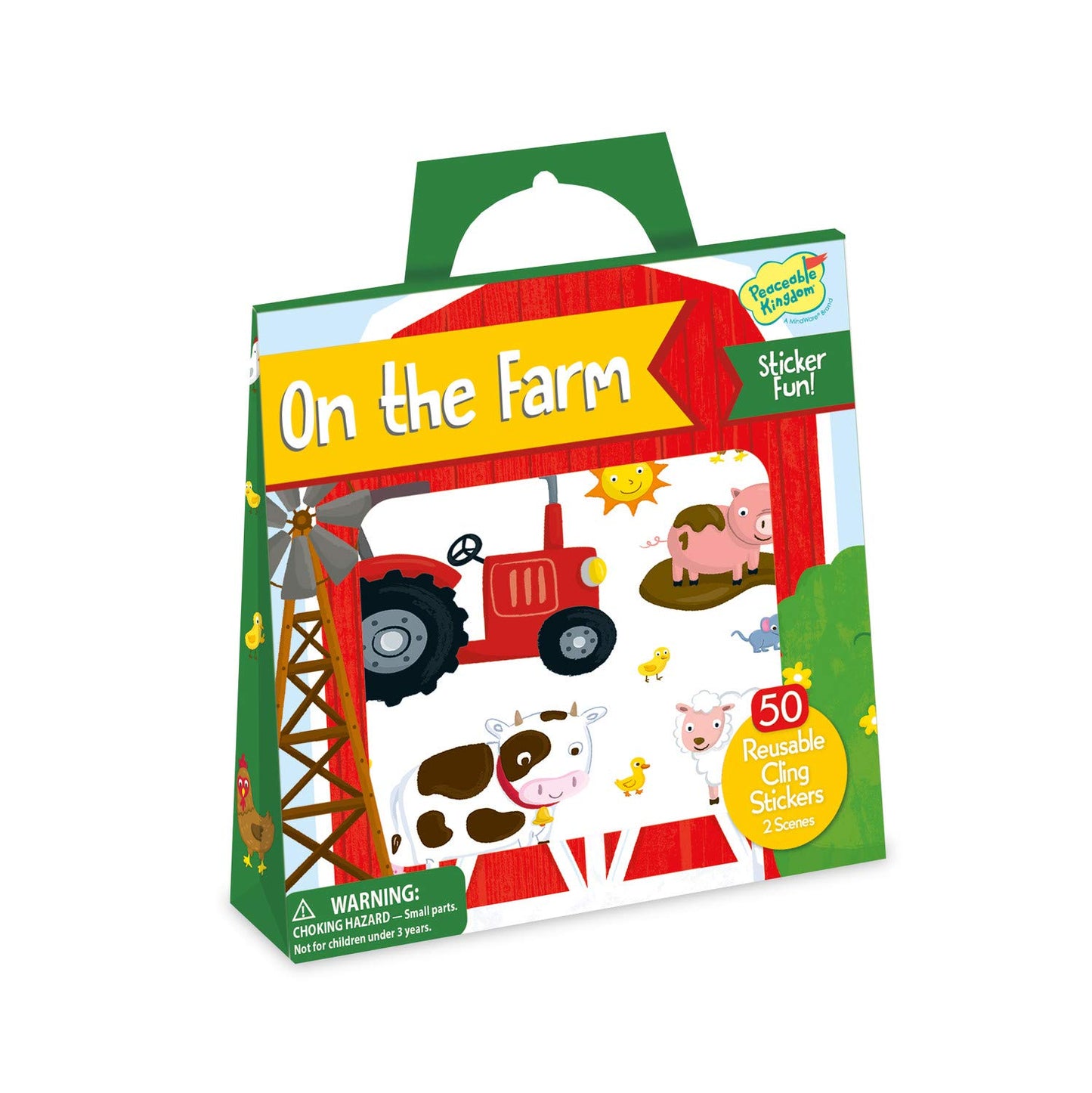 Peaceable Kingdom Reusable Sticker Totes: On The Farm - 2 Sticker Scenes & 50 Reusable Cling Stickers in a Carry Tote - Great for Trips, Errands & on