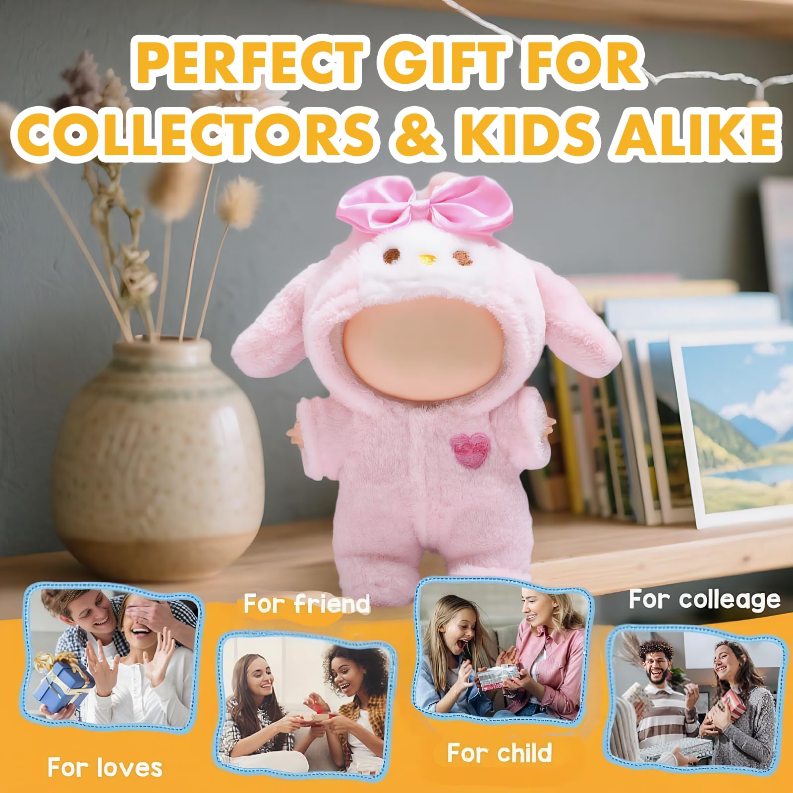 17cm Doll Clothes Set, Faux Animal Style Adorable Onesie Outfit for Keychain Dolls Dress-Up (Pink, No Doll Included)