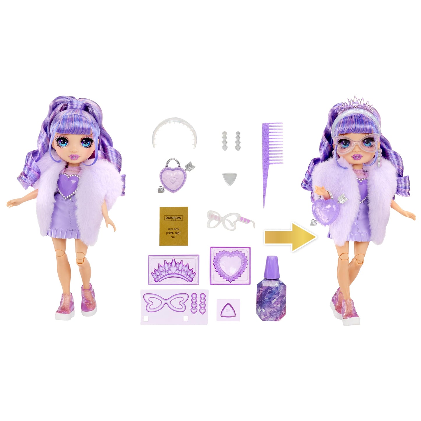 RAINBOW HIGH Creative Crystals Purple - 28 cm Purple Mannequin Doll with Crystal Accessory Kit, Ring for You, Resin Game, Gift for 8+ Years