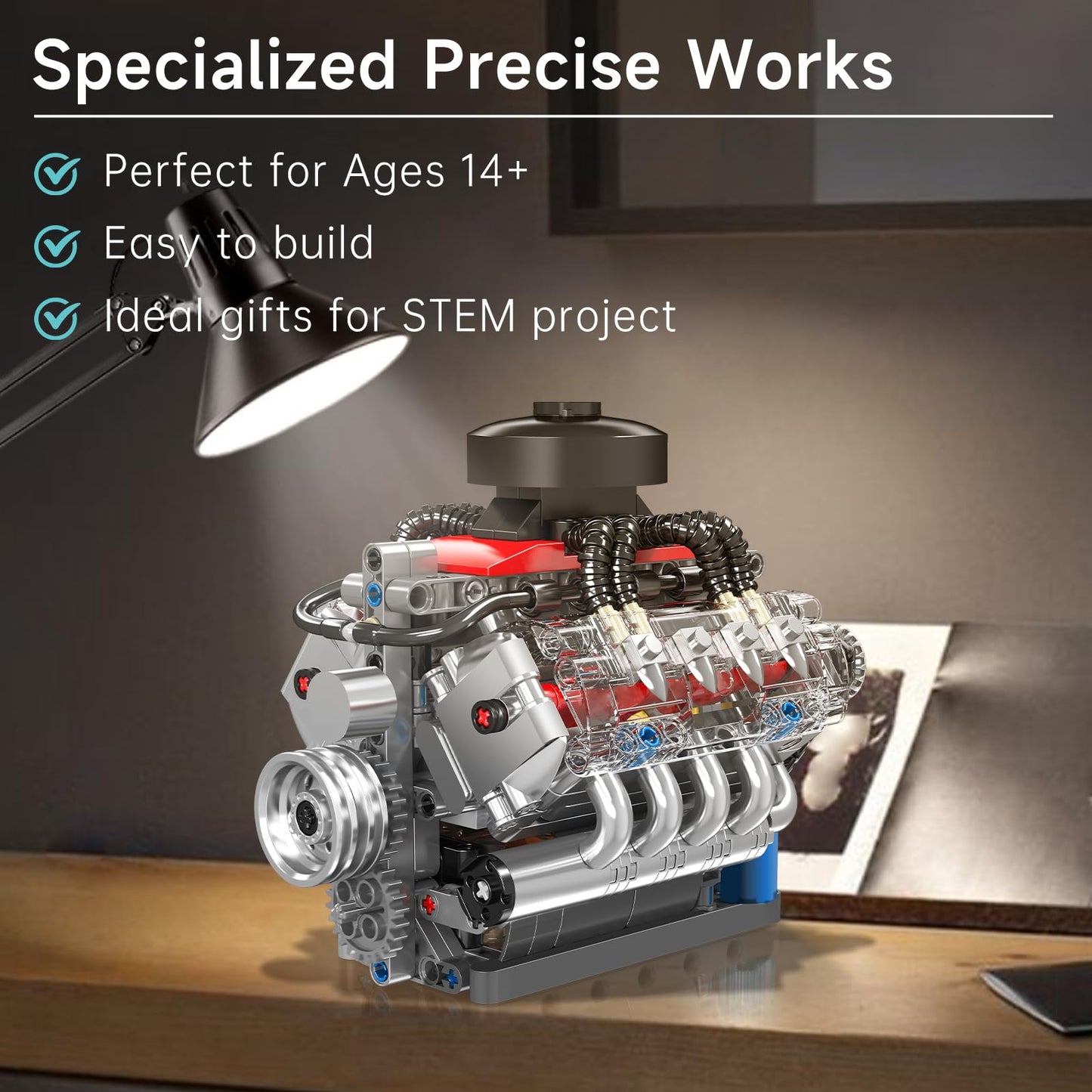 Mould King 10171 V8 Engine Building Blocks Sets, V8 Engine Model kit That Run, Build Your Own STEM Model Engine, 8-Cylinder Car Engine Building