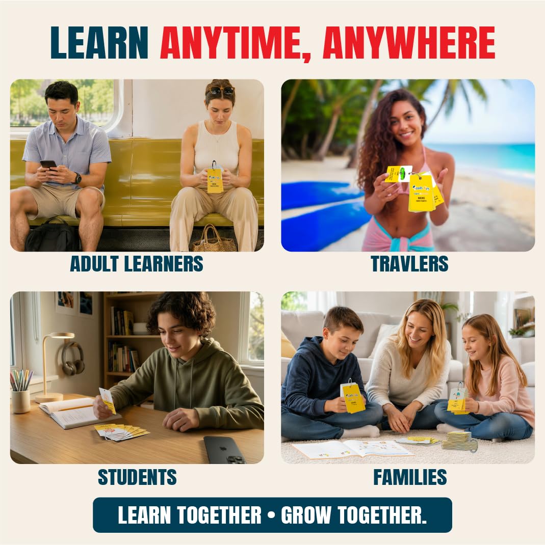300 Bilingual English Spanish Flash Cards for Adults & Kids Ages 12+ Beginners - Noun Vocabulary with Pictures, Pronunciation, Sentences, Adult Self