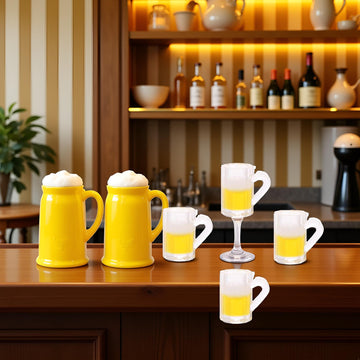 4Pcs Yellow 1:12 Scale Realistic Beer Drinking Cups Dollhouse Accessory, Porcelain Miniature Mugs Decor