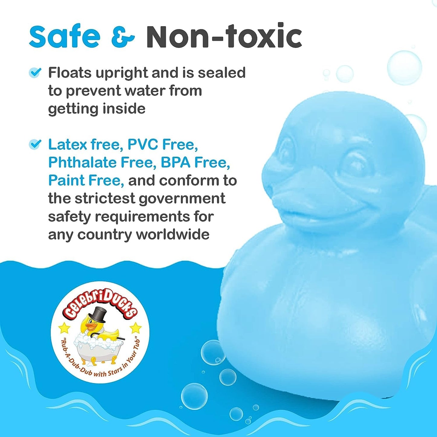 Celebriducks The Good Duck - BPA & PVC Free Rubber Duckie Baby Bath Toy Teether - Baby Blue