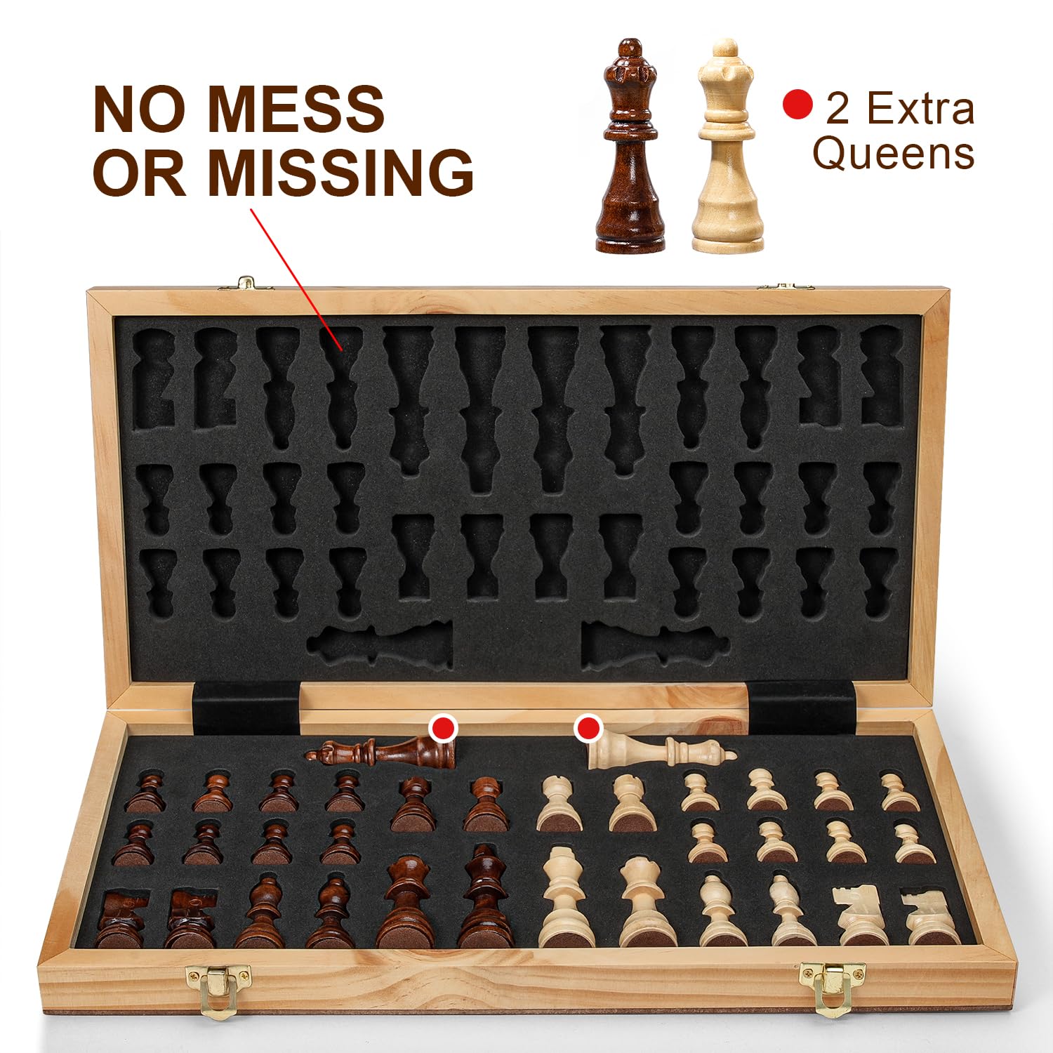 Magnetic Chess Set for Adults & Kids, 15.4 inch Wooden Folding Chess Boards, Handcrafted Portable Travel Chess Game with Pieces Storage Slots, 2 Extra