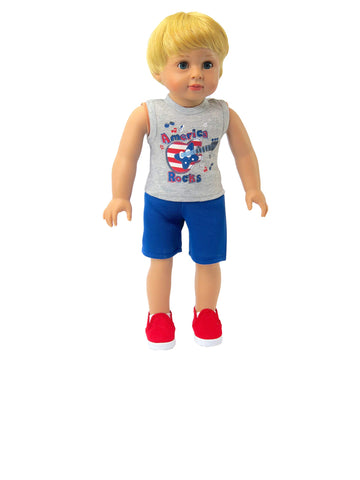 American Fashion World Boy’s America Rocks Shorts Set for 18-Inch Dolls | Premium Quality & Trendy Design | Dolls Clothes | Outfit Fashions for Dolls