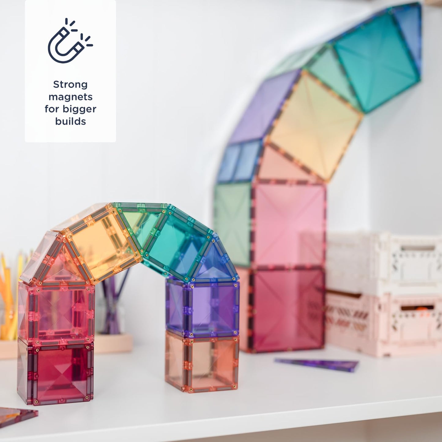CONNETIX Magnetic Tiles Pastel Starter Pack, 64 Pieces