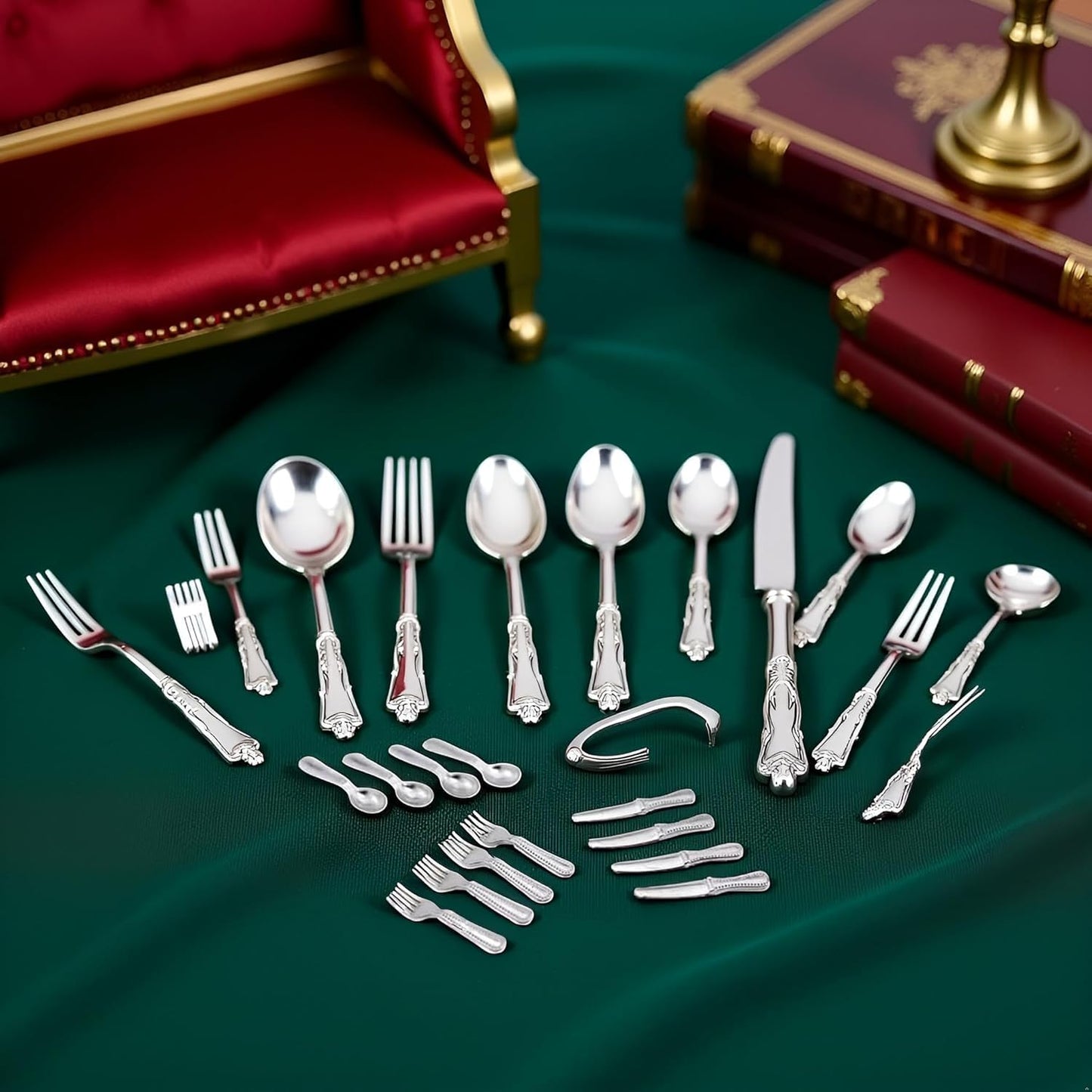 12-Piece 1/12 Scale Silver Miniature Cutlery Set - Stainless Steel Dollhouse Accessories for Cupcake Decorations and Model Displays (0.8" Tiny