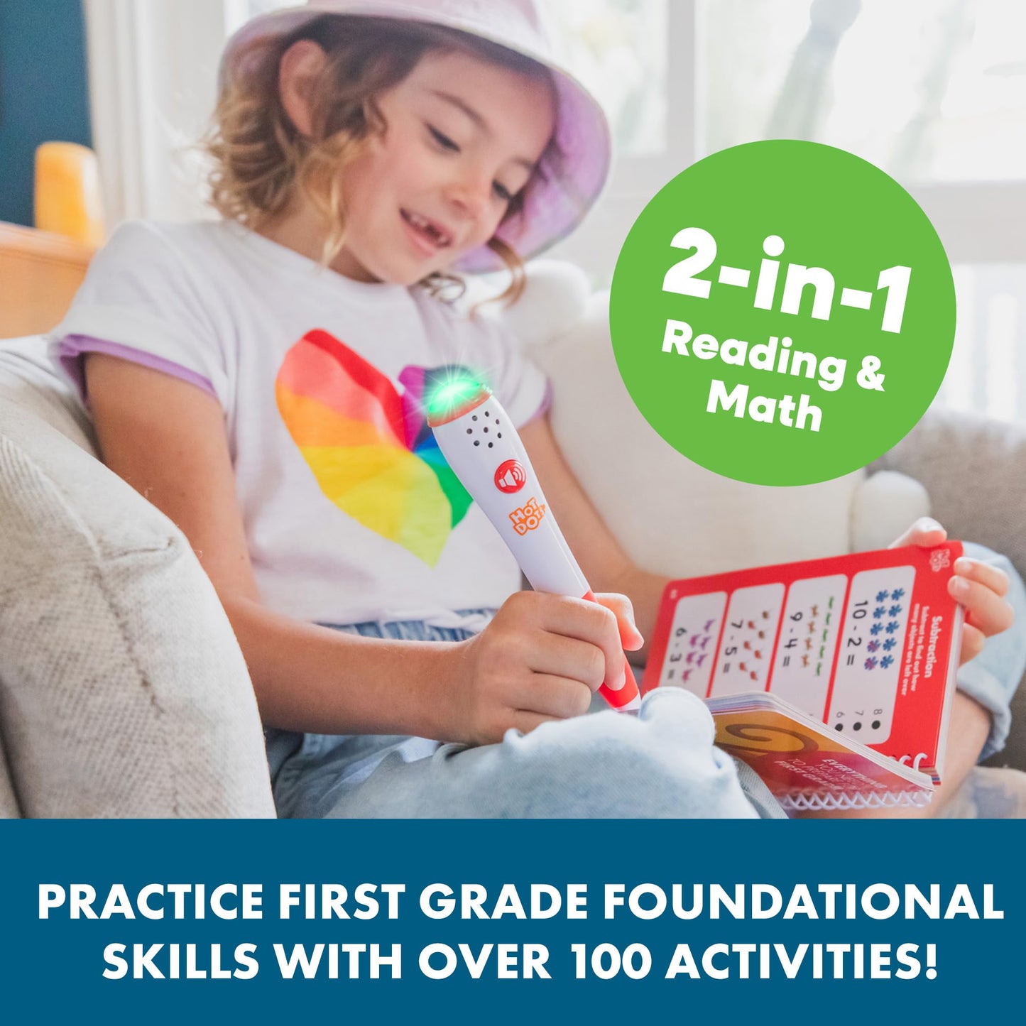 Educational Insights Hot Dots First Grade Essentials: Reading & Math Workbook - 1st Grade Workbooks with Interactive Pen, Homeschool Learning