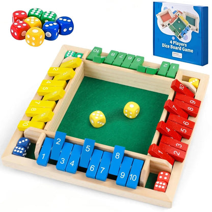 Shut The Box Game Dice Game, 2-4 Player Math Learning Toy for Adult Kids 5-7 8-12, Educational Wooden Board Tabletop Game with 8 Dice for Family