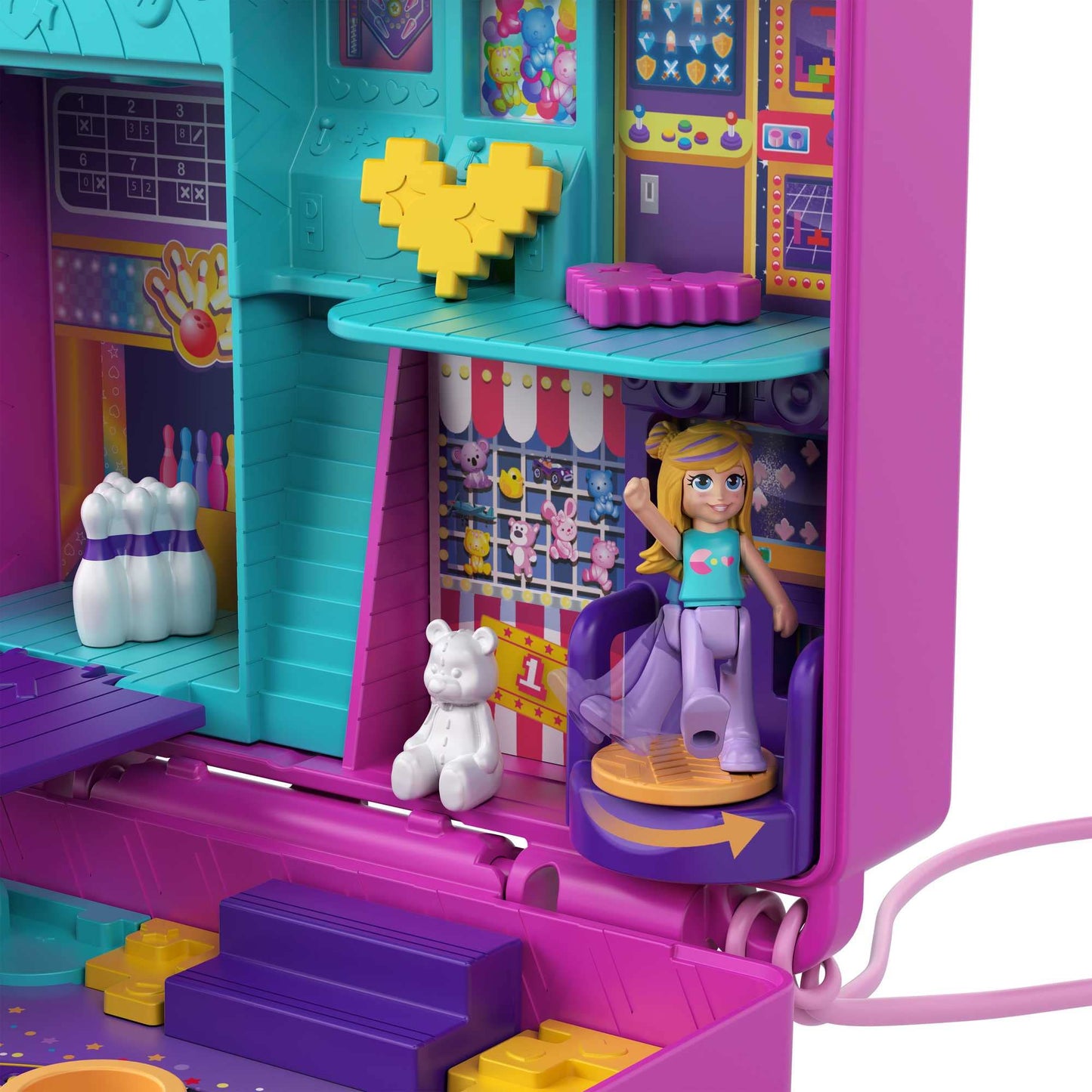 Polly Pocket Compact Playset, Race & Rock Arcade with 2 Micro Dolls & Accessories, Travel Toys with Surprise Reveals