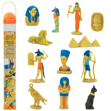 Safari Ltd. Ancient Egypt TOOB - 12 Mini Figurines: Nefertiti, Bastet, King Tut, Isis, Amulet, Mummy, Scarab, Pyramids, Sphinx, Thoth, Anubis & More