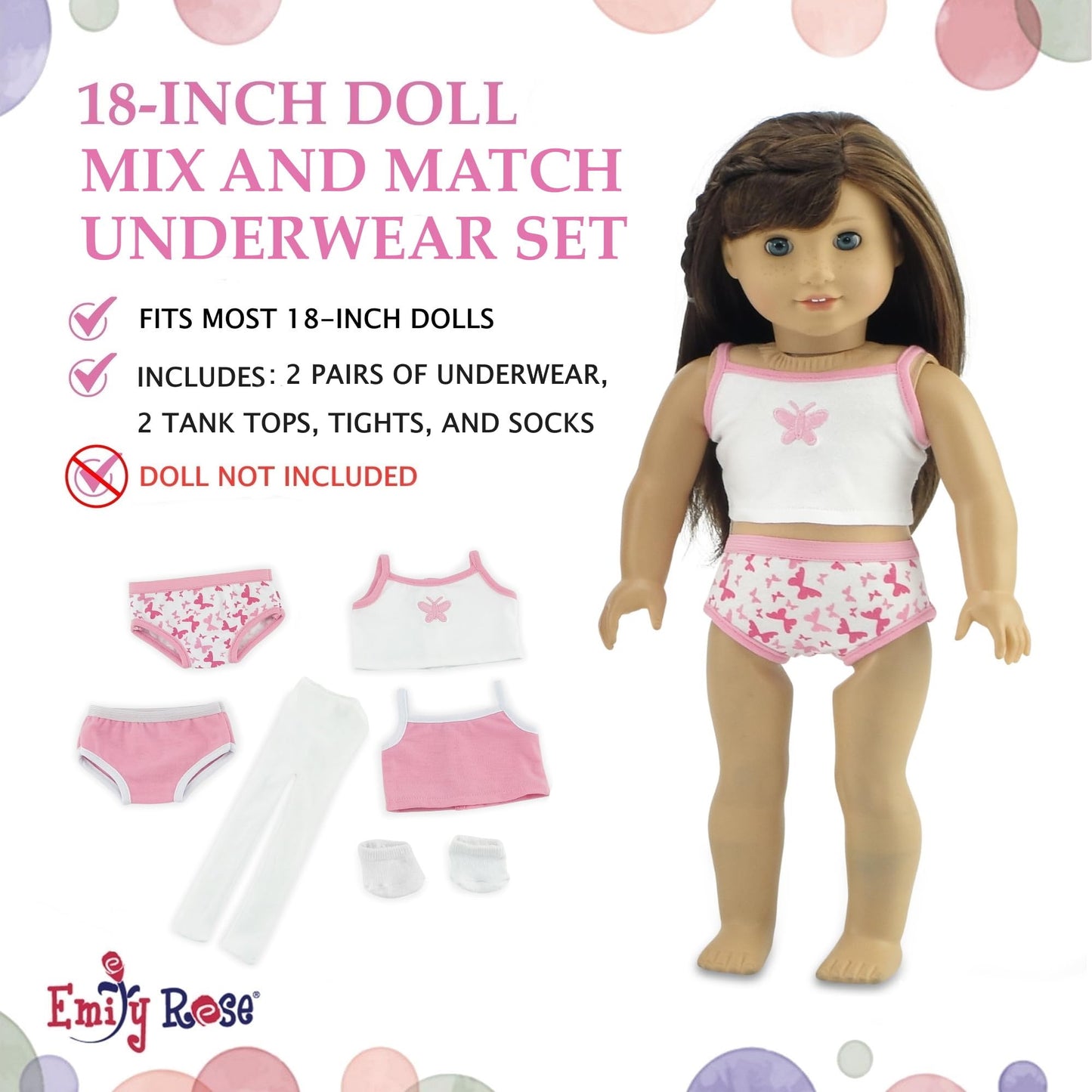 Emily Rose 18 Inch Doll Clothes - 6-PC Basic Underwear Set Socks and Tights | Value Pack 18" Doll Accessories Compatible with American Girl Dolls
