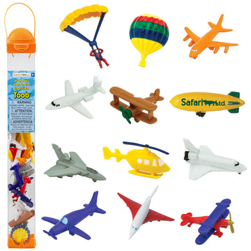 Safari Ltd. in The Sky TOOB - 12 Figurines: Jets, Parachute, Blimp, Planes, Helicopter, and More - Educational Toy Set for Boys, Girls, and Kids 3+