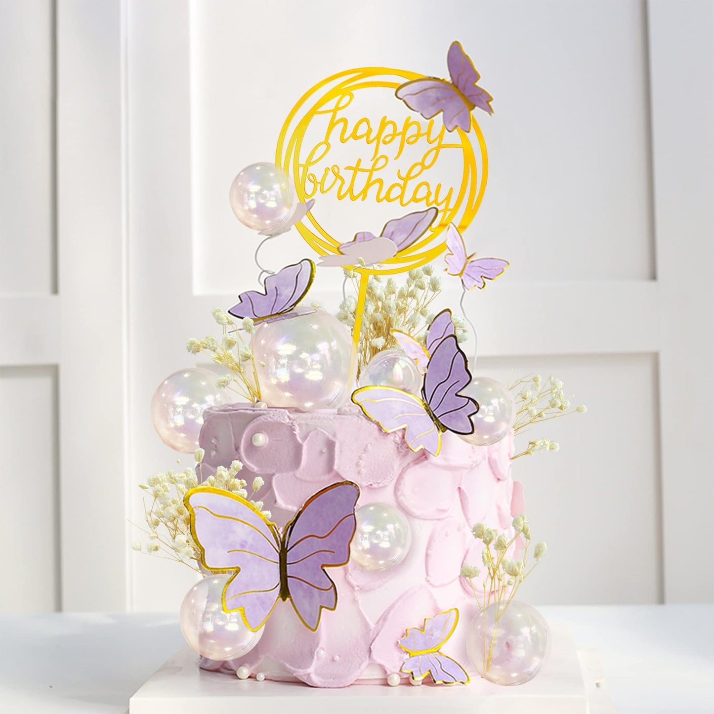 30 PCS Mini Balls Cake Topper DIY Cake Insert Topper Acrylic Cake Topper Foam Cake Balls Artificial Dried Flowers for Wedding Anniversary Baby Shower