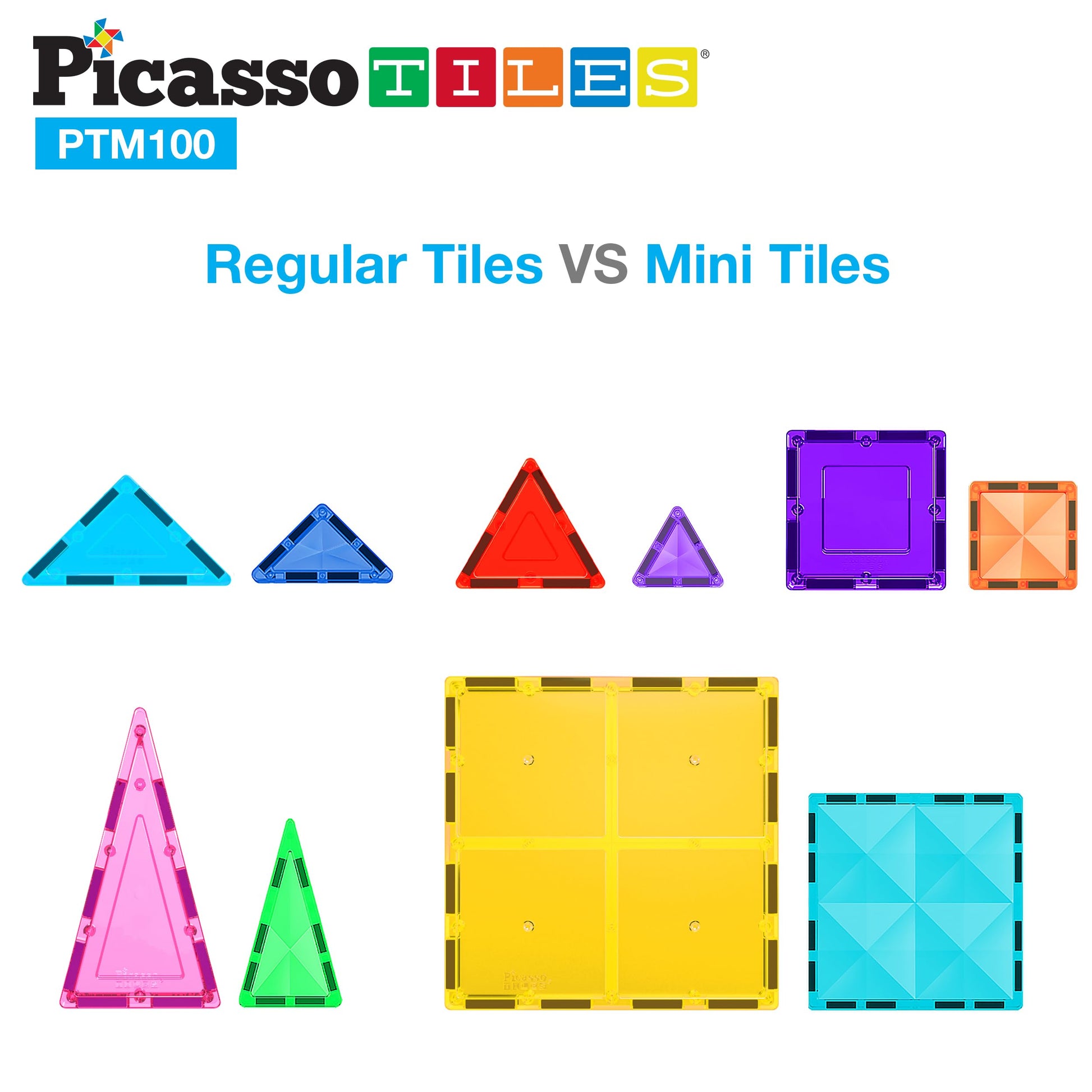 PicassoTiles 100pc Magnetic Tile Mini Diamond Set Travel Size STEM Educational Building Kit for Toddlers Preschool Boys Girls Age 3 Plus Montessori