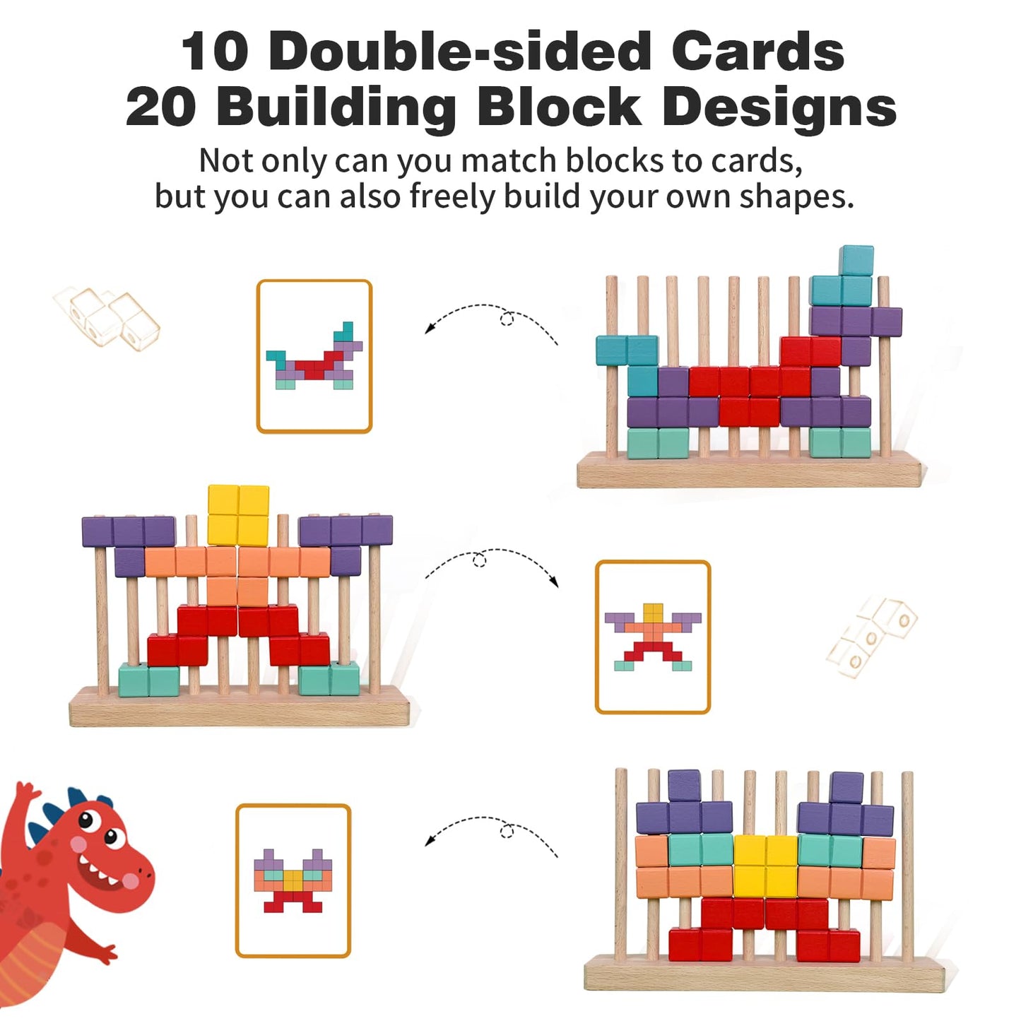 Wooden Block Puzzle, Montessori Toys Stacking Game, Preschool Educational Brain Teaser Puzzles for Toddlers and Kids Ages 3-5, Gift for Girls and Boys