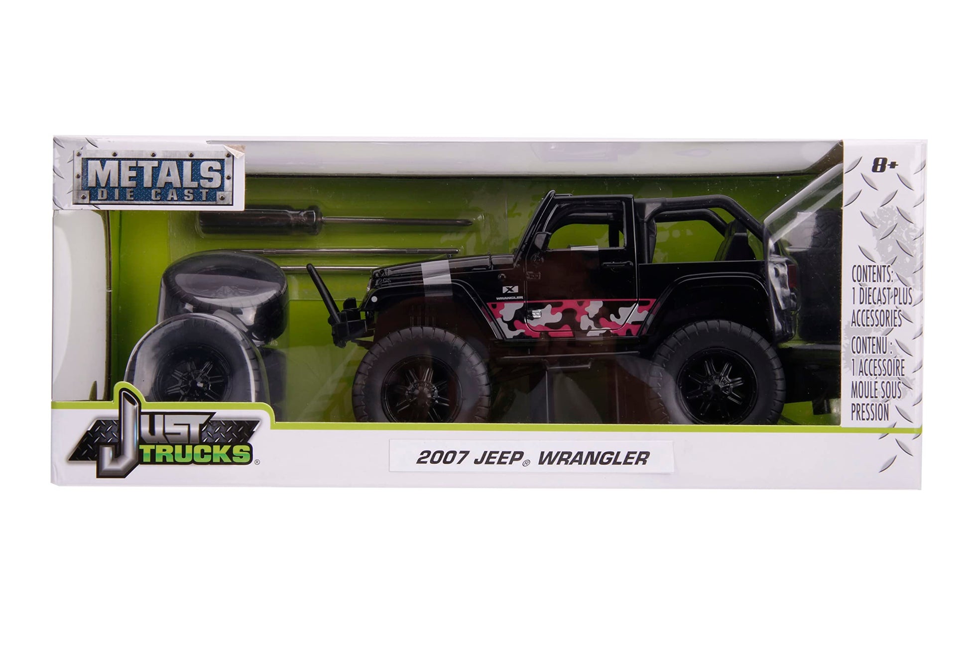 Jada Toys Just Trucks 2007 Jeep Wrangler Black/Pink Camo with Rack 1:24 Die-cast Vehicle