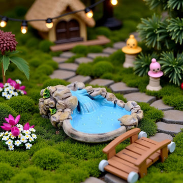 DIY Miniature Mini Water Pool, Garden Lawn Ornament for Mountain Dollhouse Decor, Craft Outdoor Statues, Village Character and Manor Style