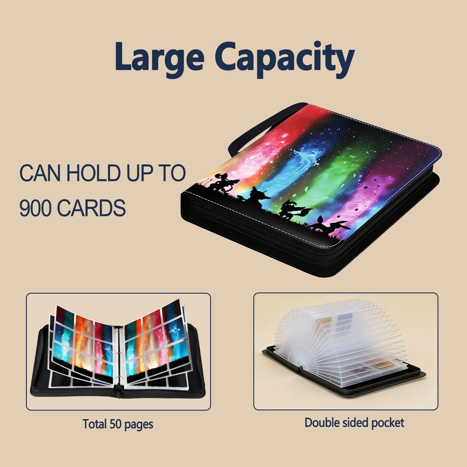 Card Binder 9 Pocket,Trading Card Binder 900 Pockets,Premium Collector's Album Display Zipper Binder,3-Ring MTG/TCG Card Holder Folder Gifts for Card