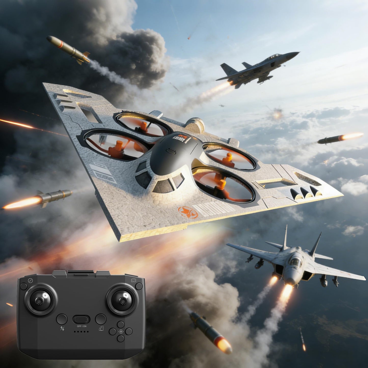 Virellia 3-in-1 RC Drone for Land Sea Air, H20 Remote Control Bomber RC Airplane with Cool Lights, 360° Flip, 3 Driving Mode and Collision Protection