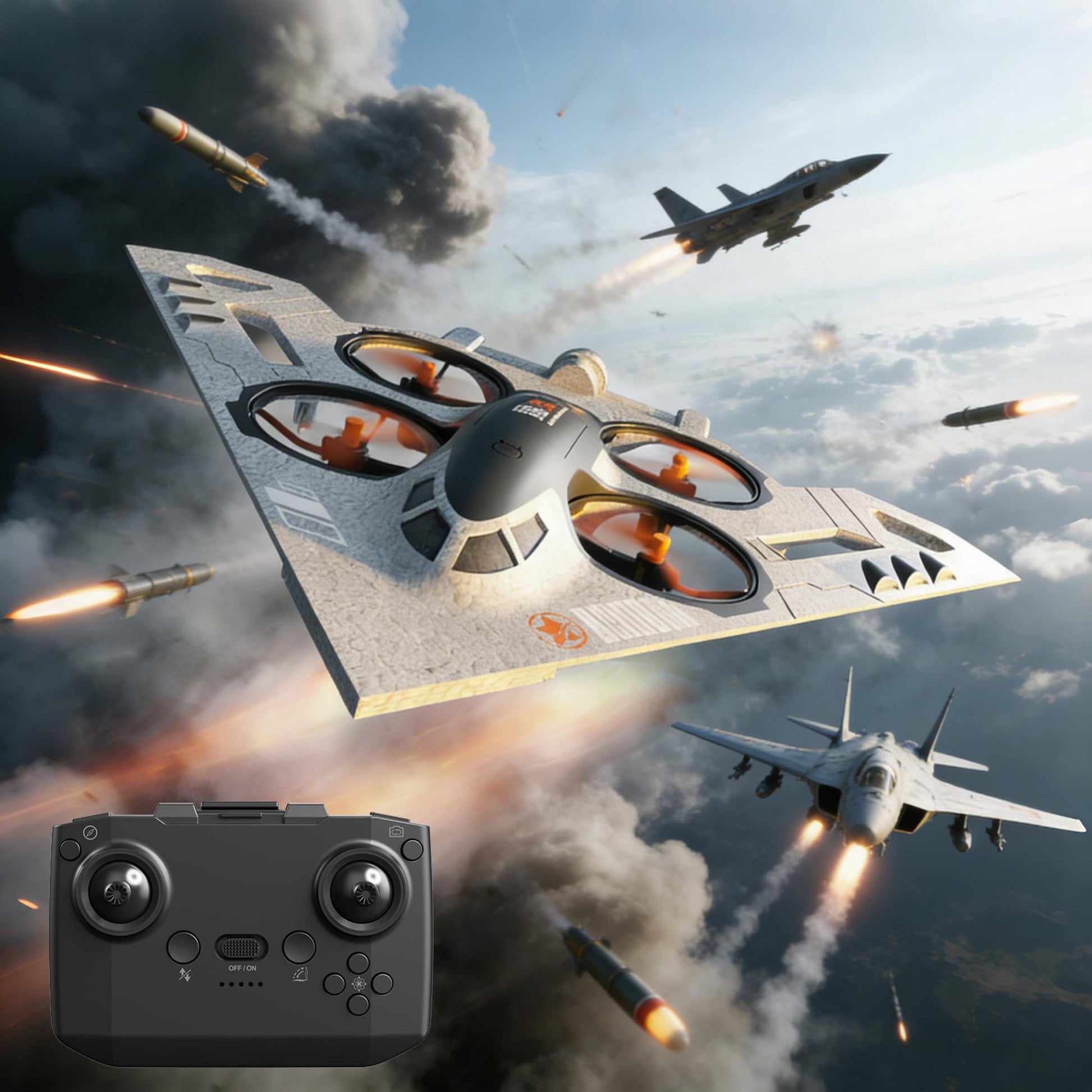 Virellia 3-in-1 RC Drone for Land Sea Air, H20 Remote Control Bomber RC Airplane with Cool Lights, 360° Flip, 3 Driving Mode and Collision Protection