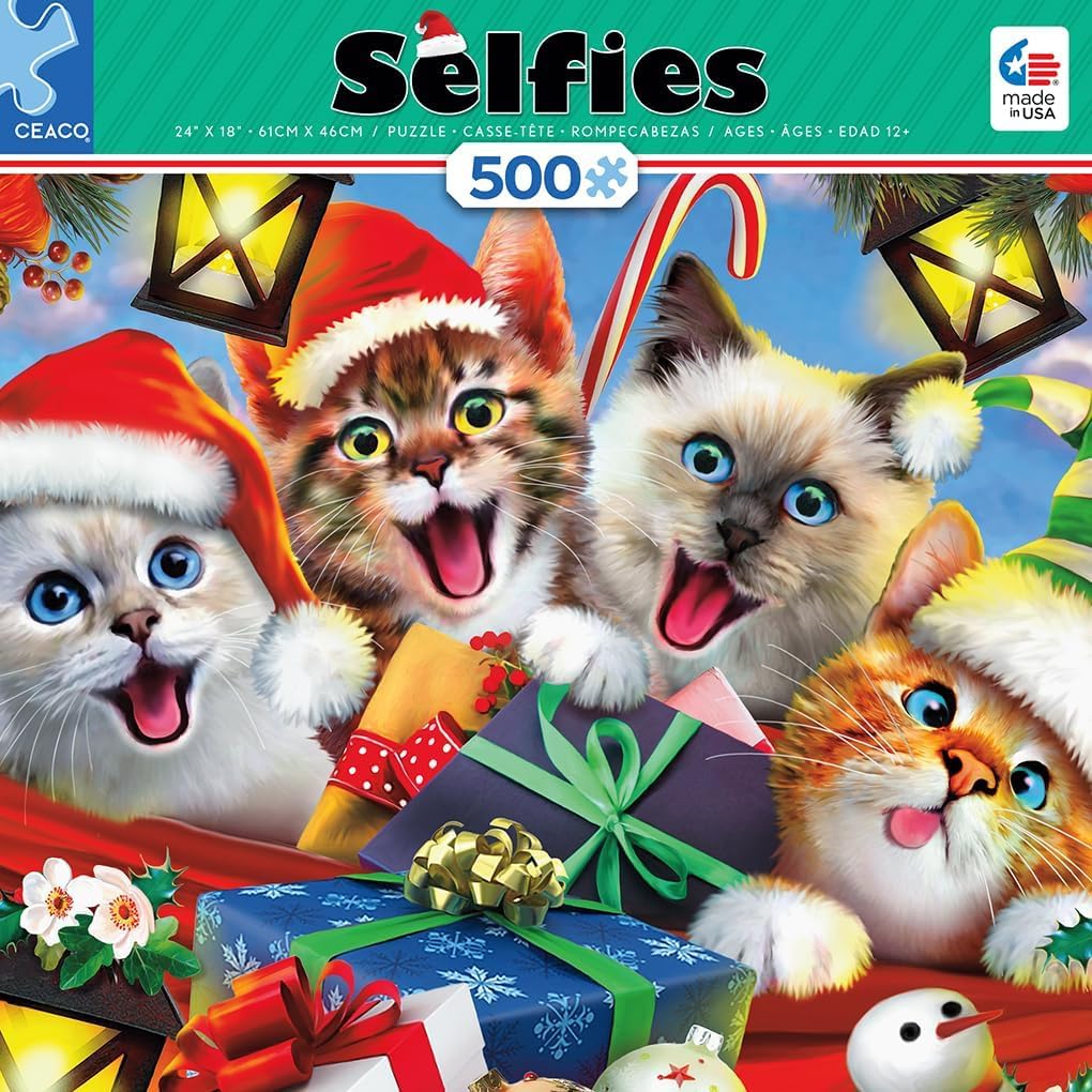 Ceaco - Selfies Holiday Cats - 500 Piece Jigsaw Puzzle for Adults