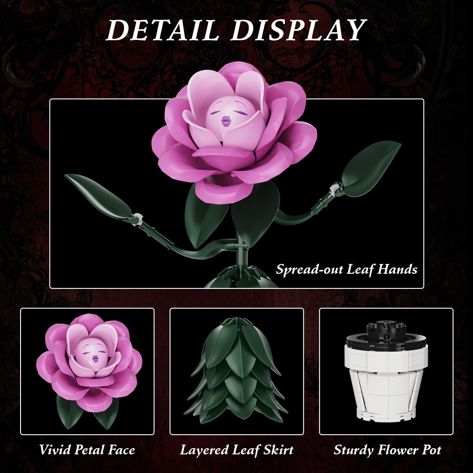 Wonderland Flower Building Sets Compatible with Lego Flowers Botanicals for Adults, Girls, Women and Fans - Pink Rose Flower Gifts for Mothers Day