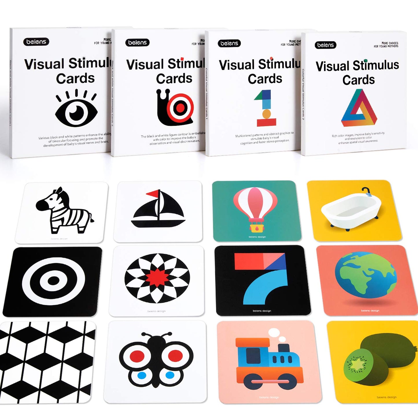 beiens High Contrast Baby Flashcard, 80 Pcs 160 Page Black White Colorful Visual Stimulation Learning Activity Card for Babies Ages 0-3-6-12-36