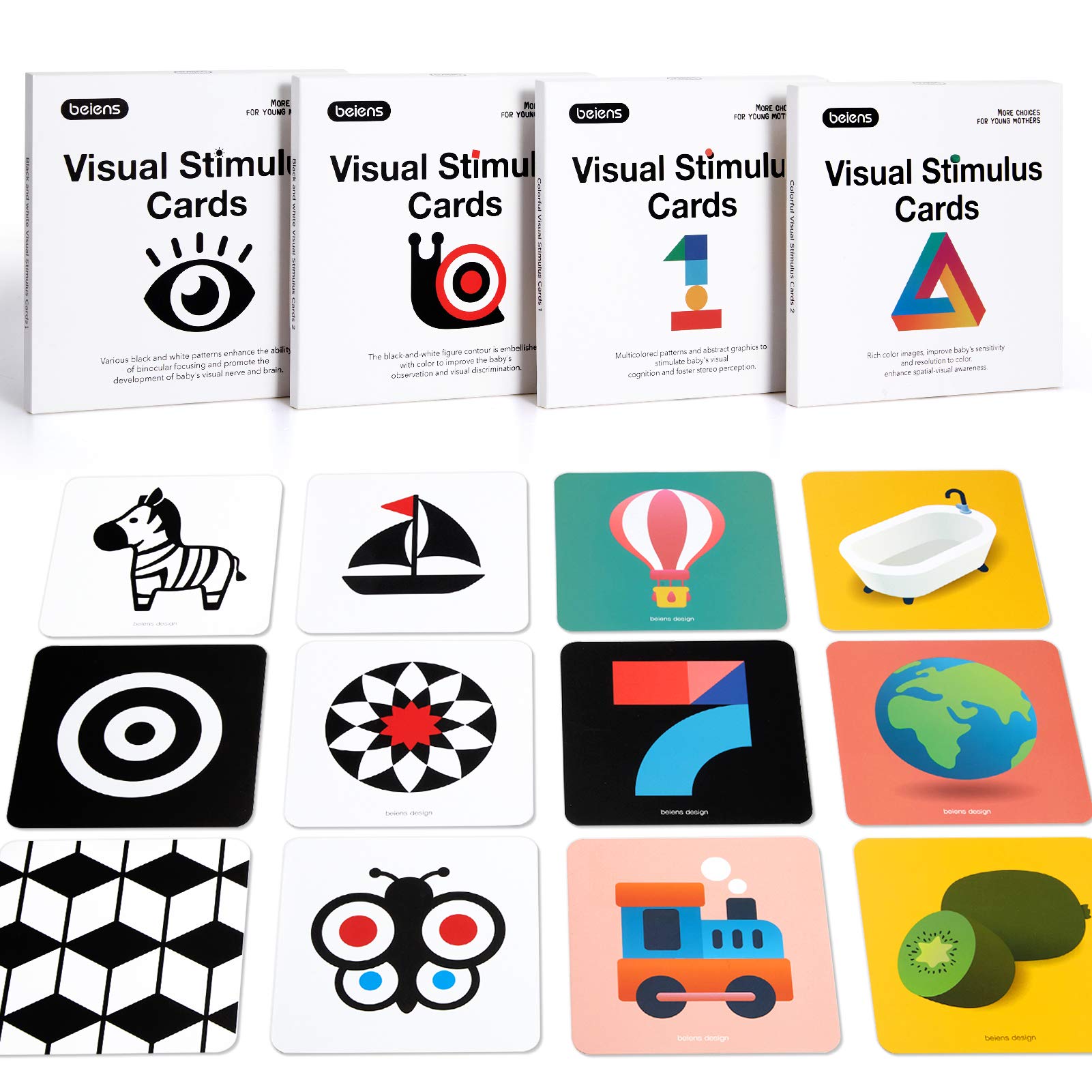 beiens High Contrast Baby Flashcard, 80 Pcs 160 Page Black White Colorful Visual Stimulation Learning Activity Card for Babies Ages 0-3-6-12-36