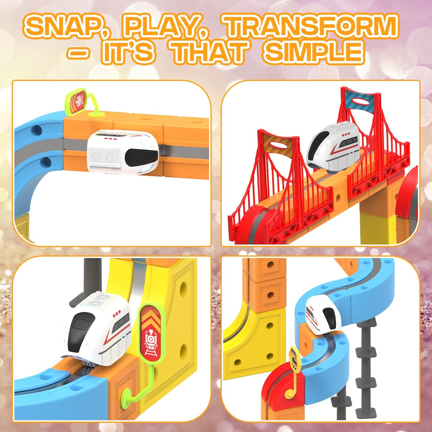 Electric Train Set for Kids, Flexible 3D Cube Track STEM Motorized Toy