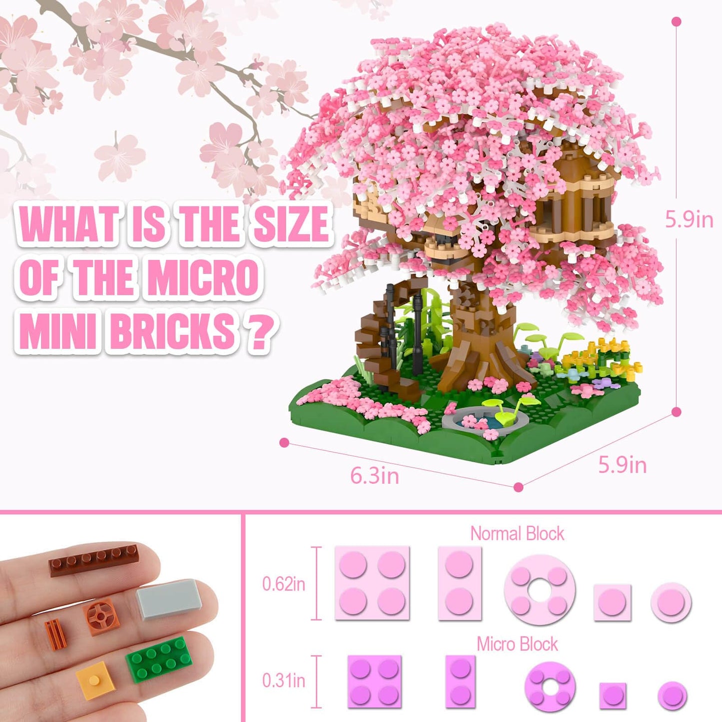 Vziimo Cherry Blossom Bonsai Tree Building Set, Japanese Sakura Tree House Model Sets for Adults, 2028Pcs Mini Micro Bricks Collectible Creative Gift