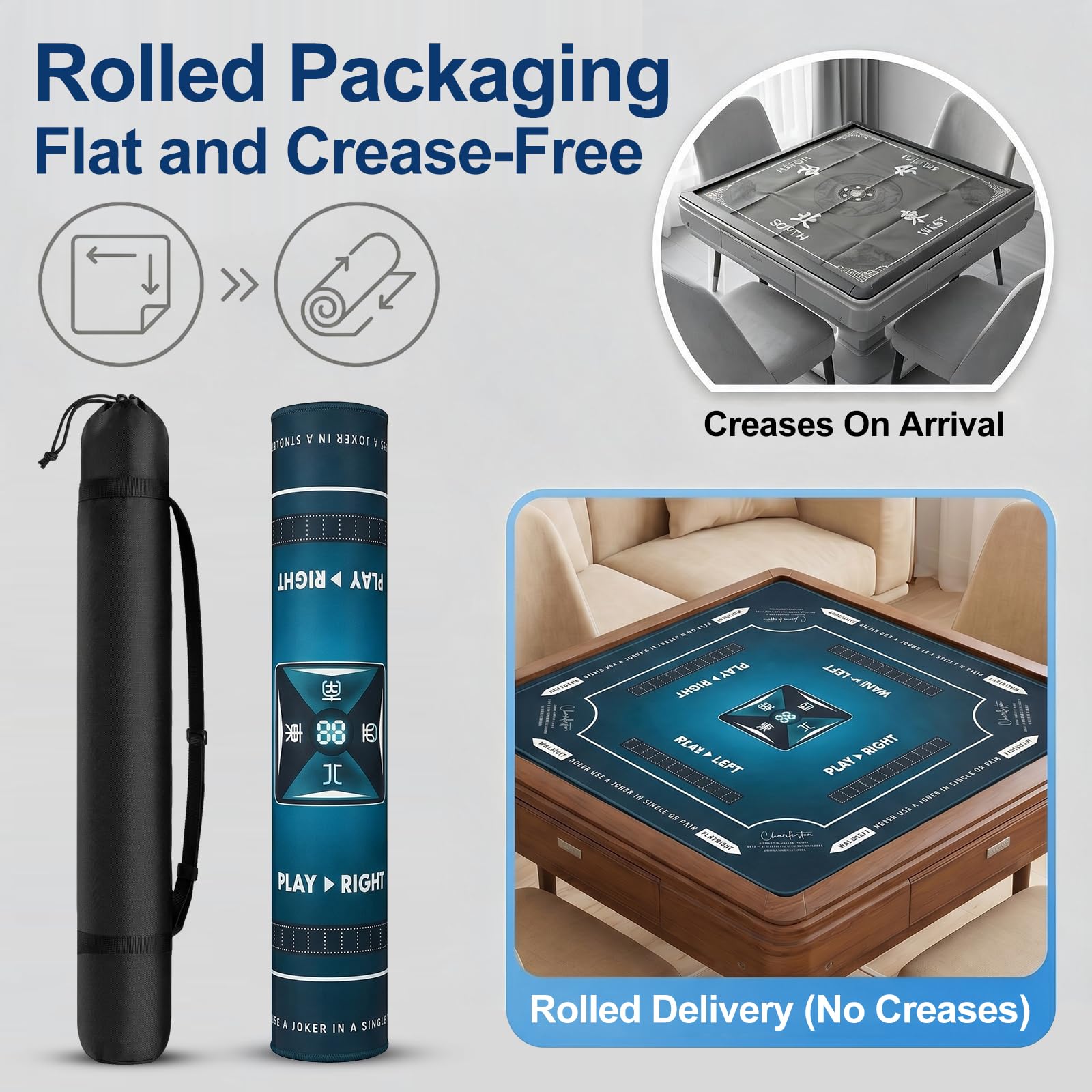 Rolled Shipping Mahjong Mat for Table 32.4''x32.4'', No Creases, Mah Jongg Mat with Carrying Bag for American Mahjong, Poker, Board Games, Card Games
