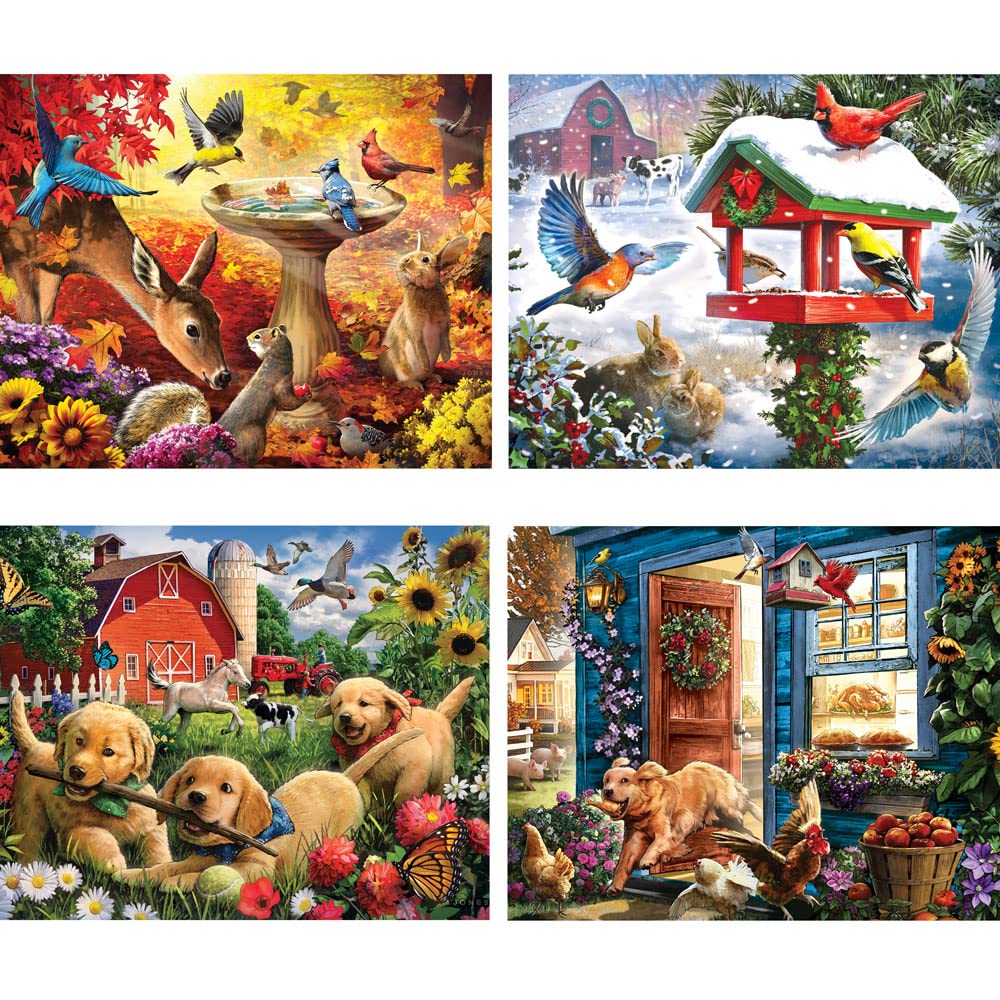Bits and Pieces - 4-in-1 Multi-Pack - 500 Piece Jigsaw Puzzles for Adults - 500 pc Winter Spring Summer Fall Seasons Puzzle Set Bundle by Artist Larry