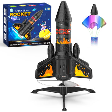 Ovaasy Rocket Launcher for Kids, 200 ft Self Launching Motorized Rocket Toy with LED and Safety Parachute Land, Outdoor Toys Cool Birthday for Boys