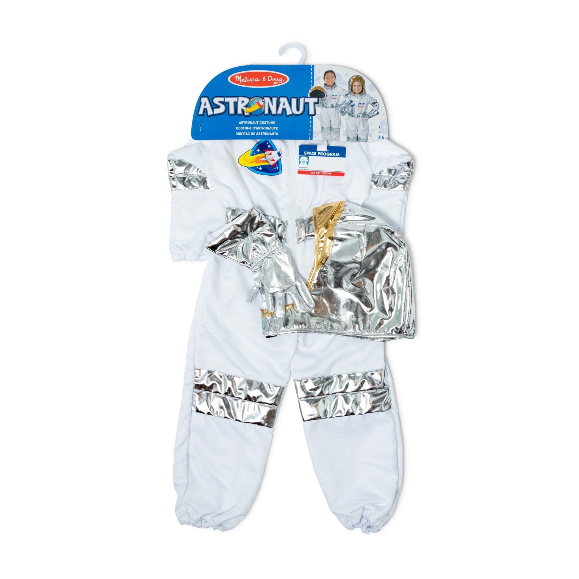 Melissa & Doug Astronaut Role Play Space Costume Set (5 pcs) - Jumpsuit, Helmet, Gloves, Name Tag