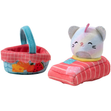 Squishville by Squishmallows Plush Room Accessory Set, 2” Camilla Mini-Squishmallow and 2 Plush Accessories, Marshmallow-Soft Animals, Picnic Toys