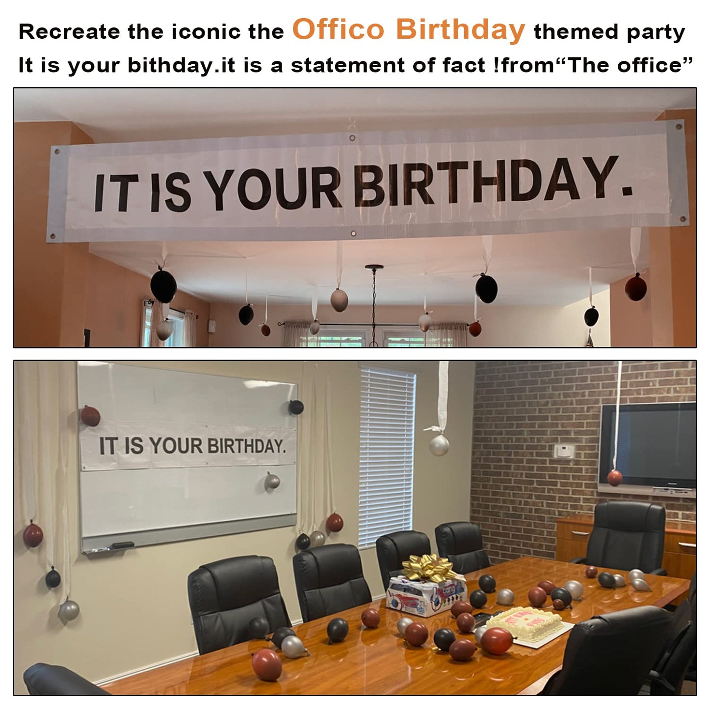 It is Your Birthday Banner, The Office Theme Infamous Husband Birthday Party Decorations,Grey Brown Black Latex Balloons,White Crepe Streamer Rolls +
