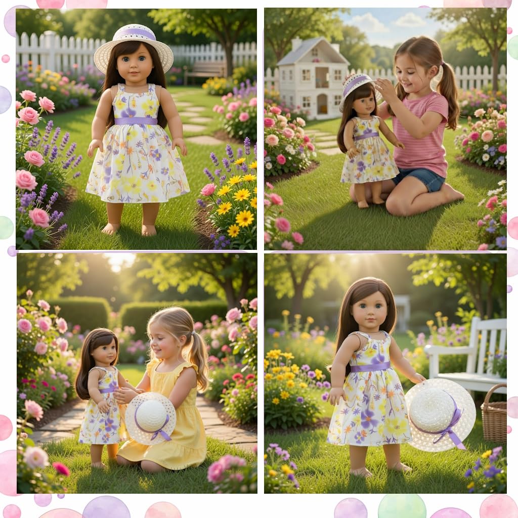 Emily Rose 18 Inch Doll Easter Spring Dress with Hat Chiffon Floral Sundress Outfit - Summer Dress & Matching Hat - Doll NOT Included - Fits American