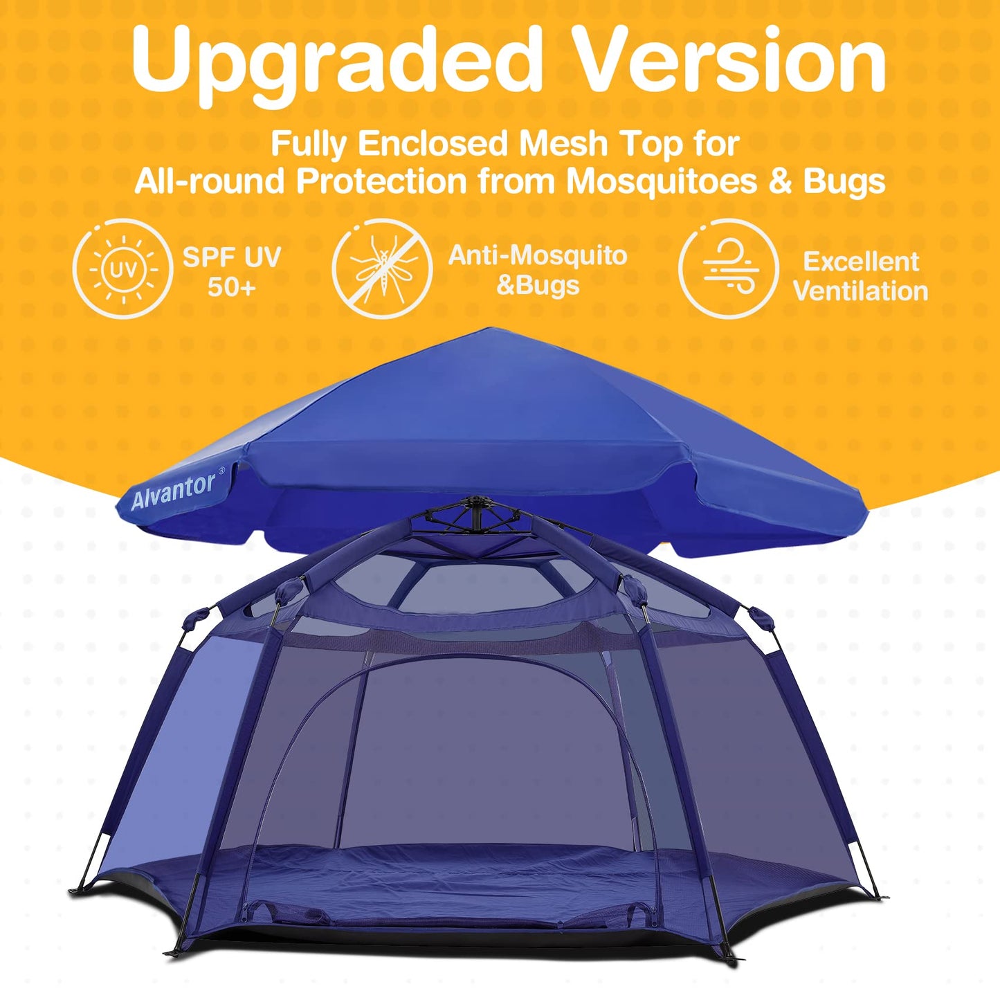 Alvantor® Baby Playpen Pop Up Play Yard 84"x84"x44”Large Kids Play Tent Indoor Outdoor Playhouse Mesh Play Pen, Mosquito Net Playpen Camping Beach