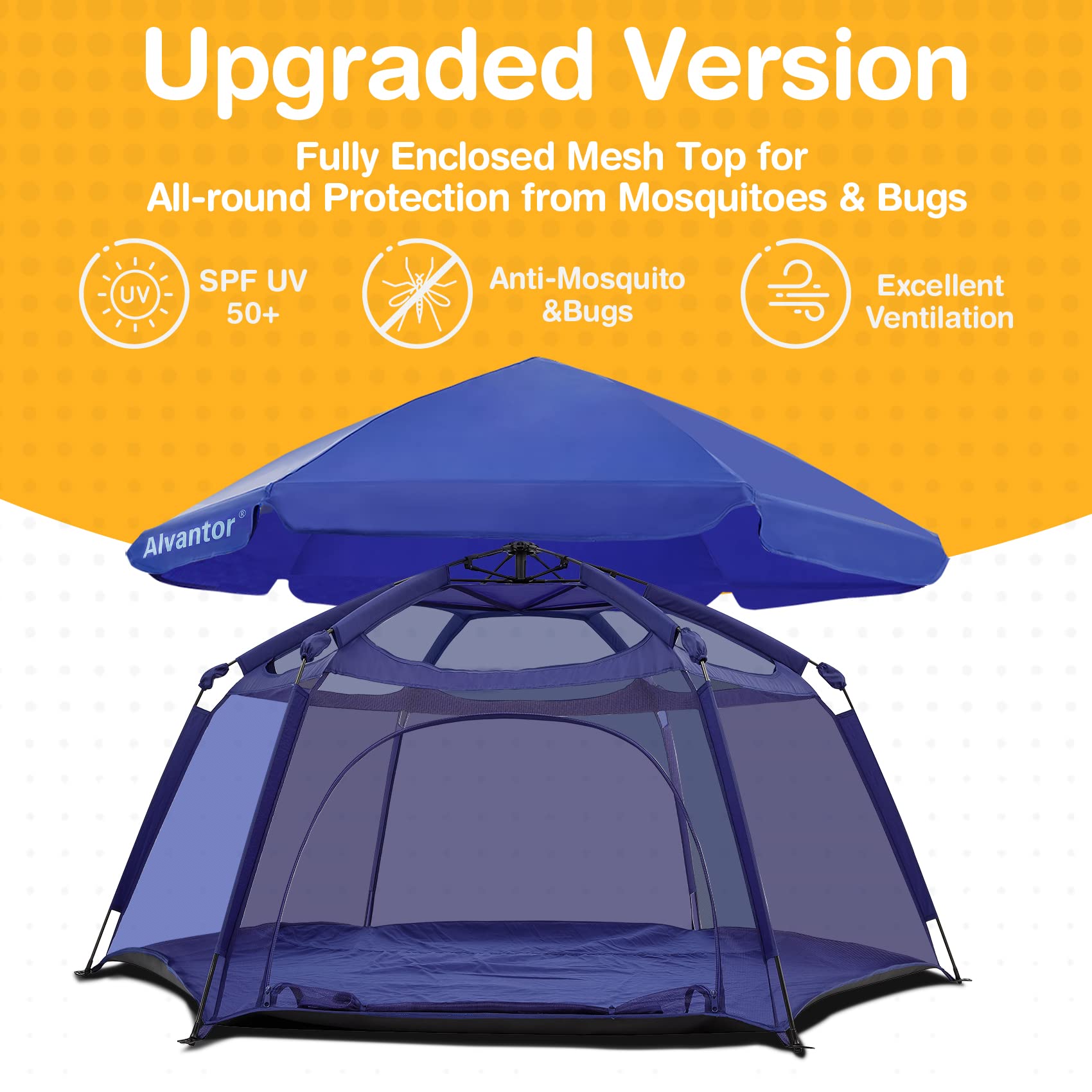 Alvantor® Baby Playpen Pop Up Play Yard 84"x84"x44”Large Kids Play Tent Indoor Outdoor Playhouse Mesh Play Pen, Mosquito Net Playpen Camping Beach
