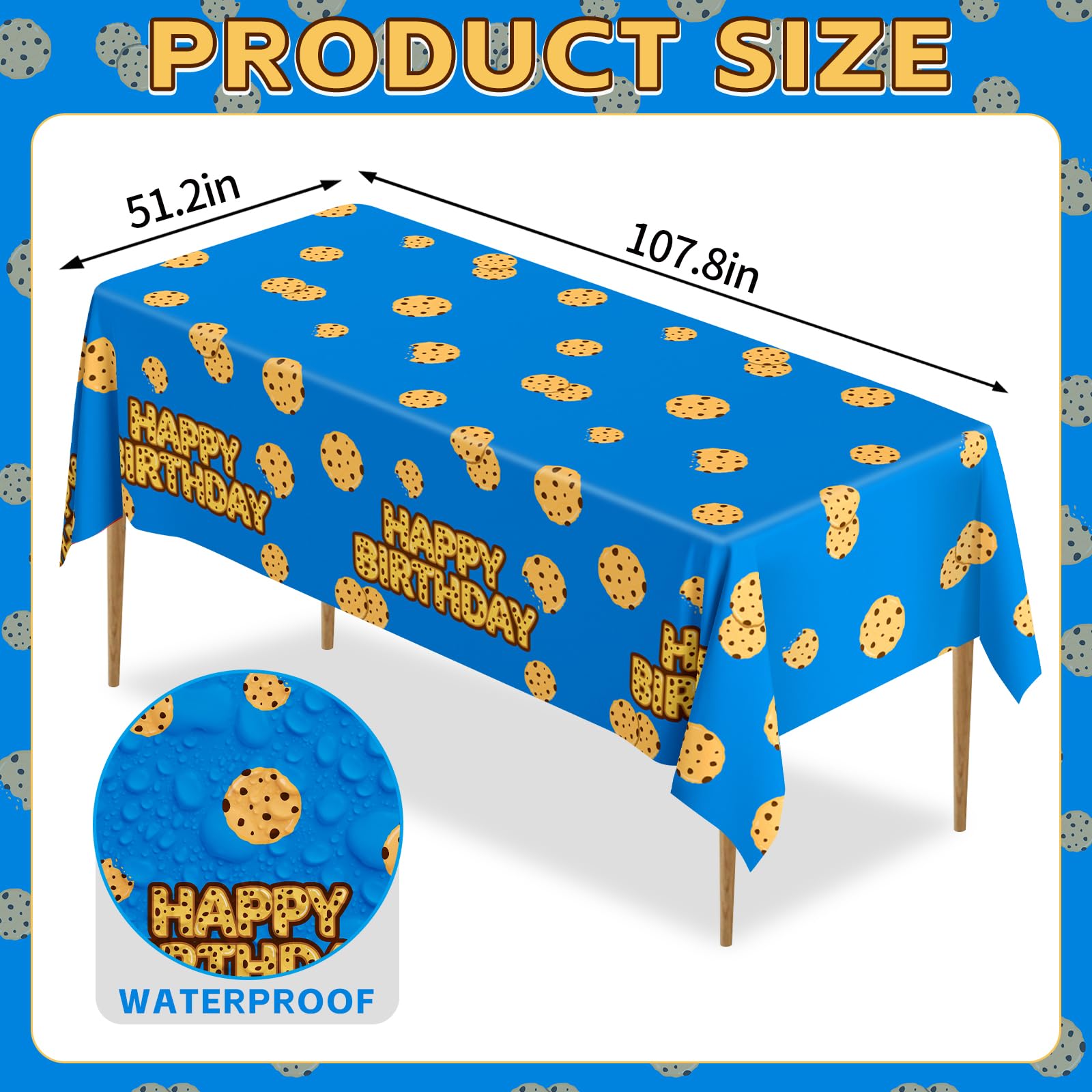 Lecinc 3 Sheets Cookie Party Tablecloth, Plastic Table Covers for Birthday Party Decorations Supplies, 108 x 51.2 Inch