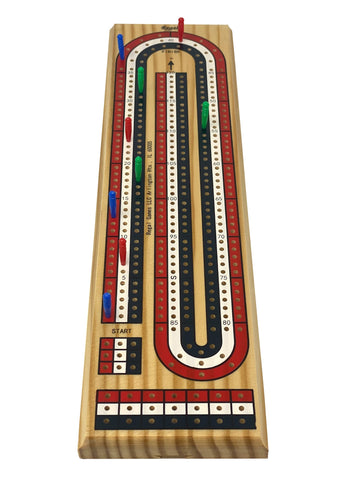Regal Games Cribbage Board Game Set with Unique Wooden Cribbage Board (11" x 4.5" x 2.75") & 9 Multi-Colored Cribbage Pegs - Family Fun Game Night