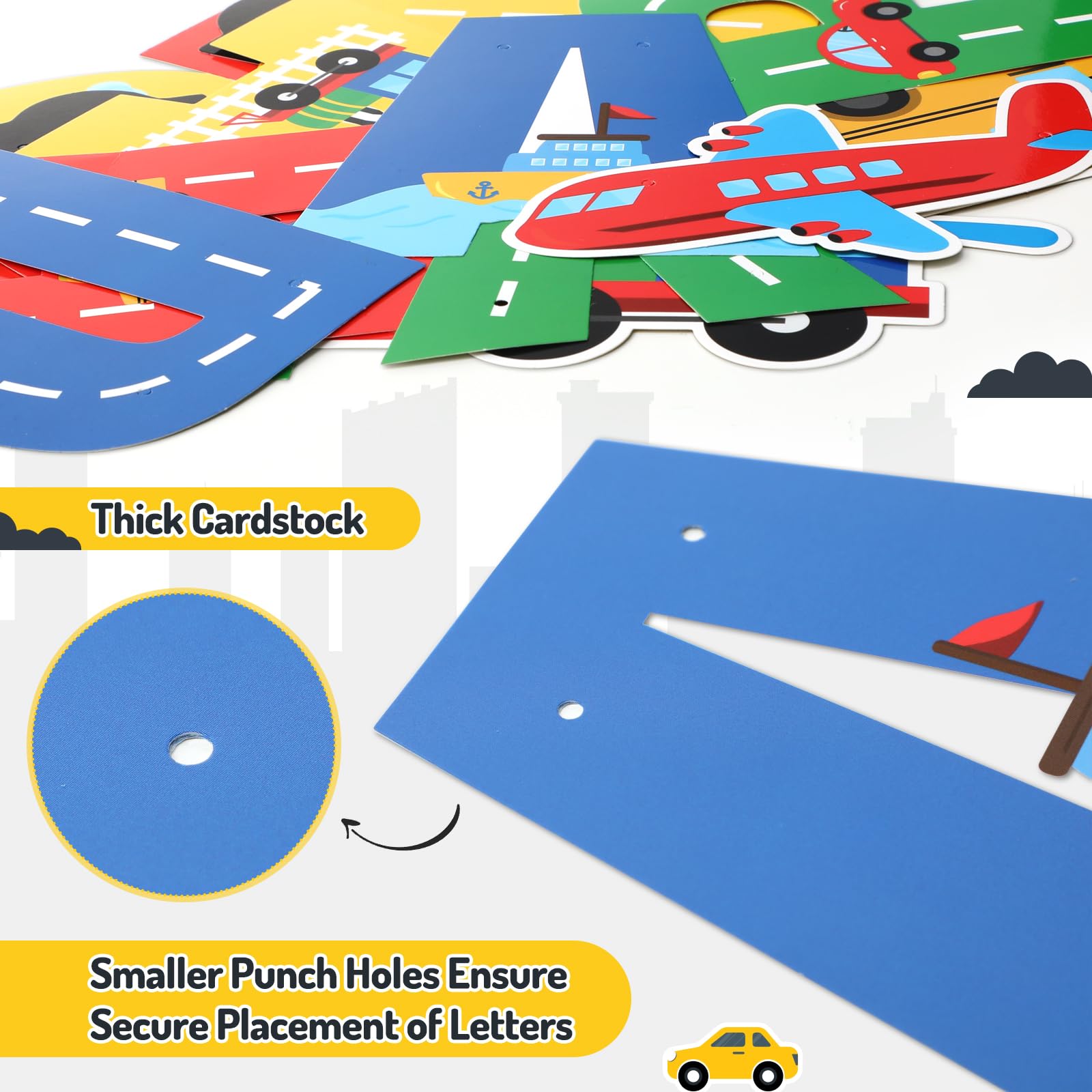 Faisichocalato Transportation Happy Birthday Banner Car Bus Train Plane Ship Helicopter Traffic Light Photo Props Garland for Kids Transportation