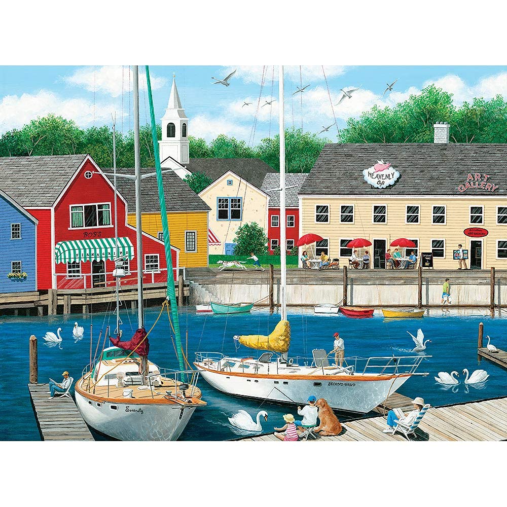 Bits and Pieces - 1000 Piece Jigsaw Puzzle for Adults 20" x 27" - Swans Haven - 1000 pc Boat Sea Town Cape Summer Jigsaw by Artist Wilfrido