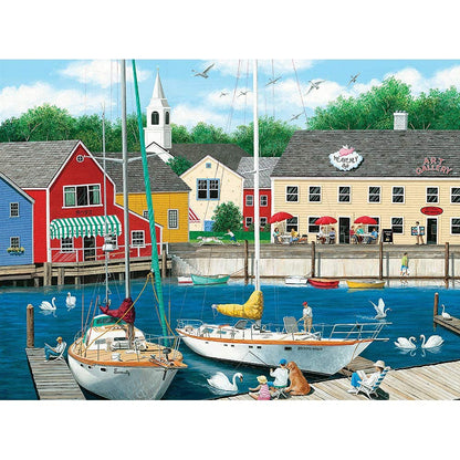 Bits and Pieces - 1000 Piece Jigsaw Puzzle for Adults 20" x 27" - Swans Haven - 1000 pc Boat Sea Town Cape Summer Jigsaw by Artist Wilfrido