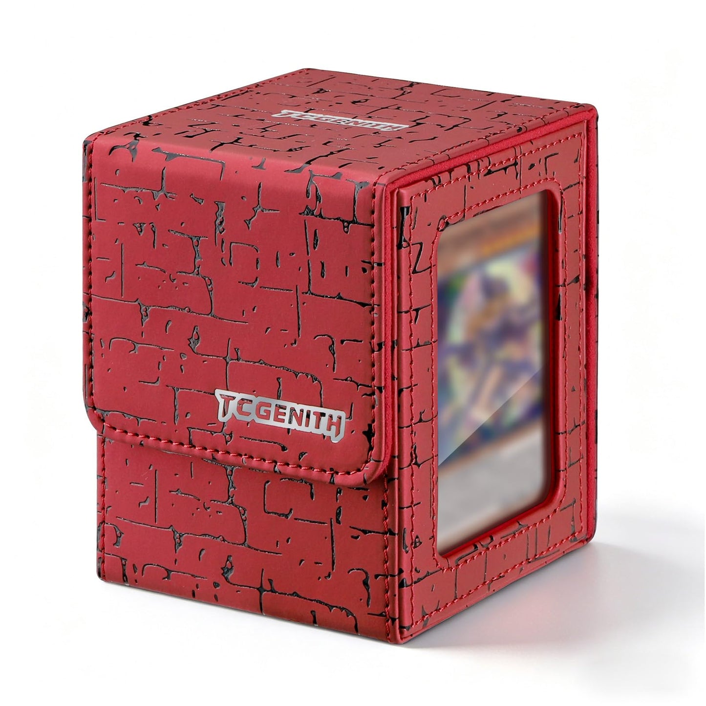 TCGENITH MTG Commander Deck Box with Display Window, Magnetic Closure Card Case Holds 100+ Double-Sleeved Cards, PU Leather TCG Storage Box Compatible