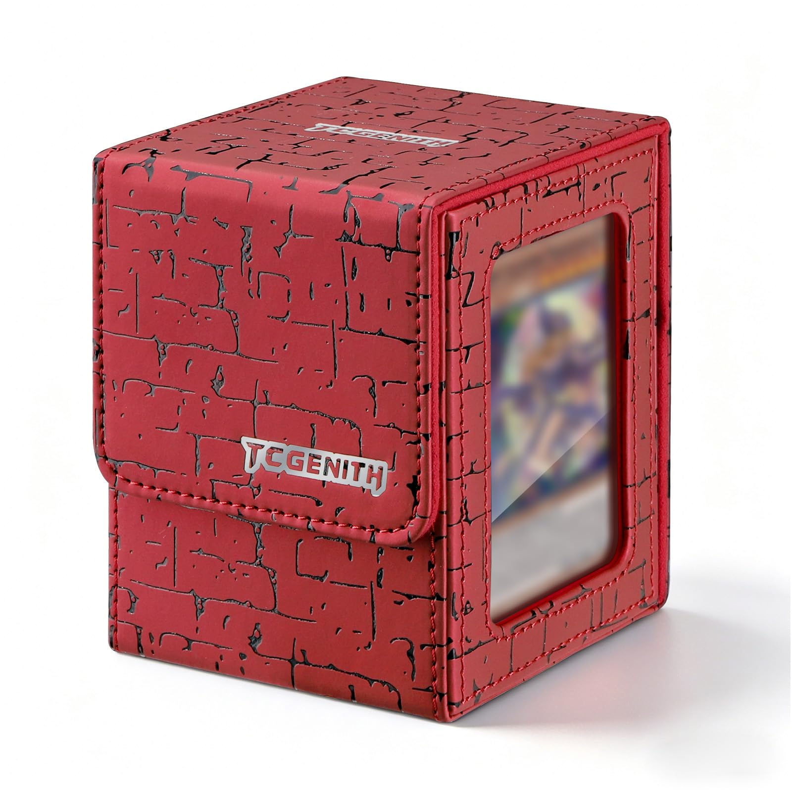 TCGENITH MTG Commander Deck Box with Display Window, Magnetic Closure Card Case Holds 100+ Double-Sleeved Cards, PU Leather TCG Storage Box Compatible
